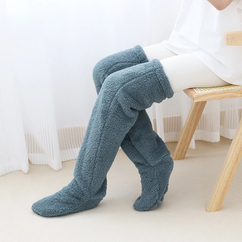 Meia de pelúcia azul Belleganzy para inverno com toque aveludado e elástico suave