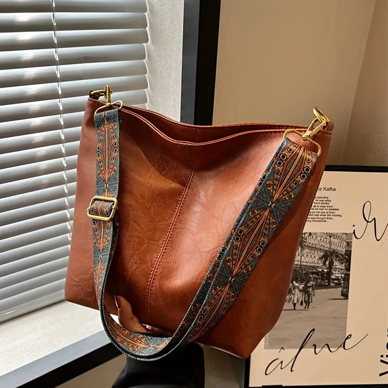 Bolsa Hobo Luxura Mairev – Estilo Boho em Couro Genuíno com Alça Estampada