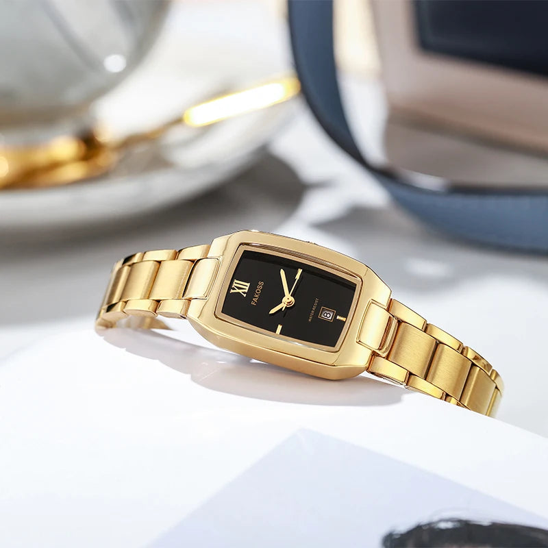Relógio Bracelete Feminino Aurélize Noir – Luxo Dourado com Mostrador Retangular Elegante