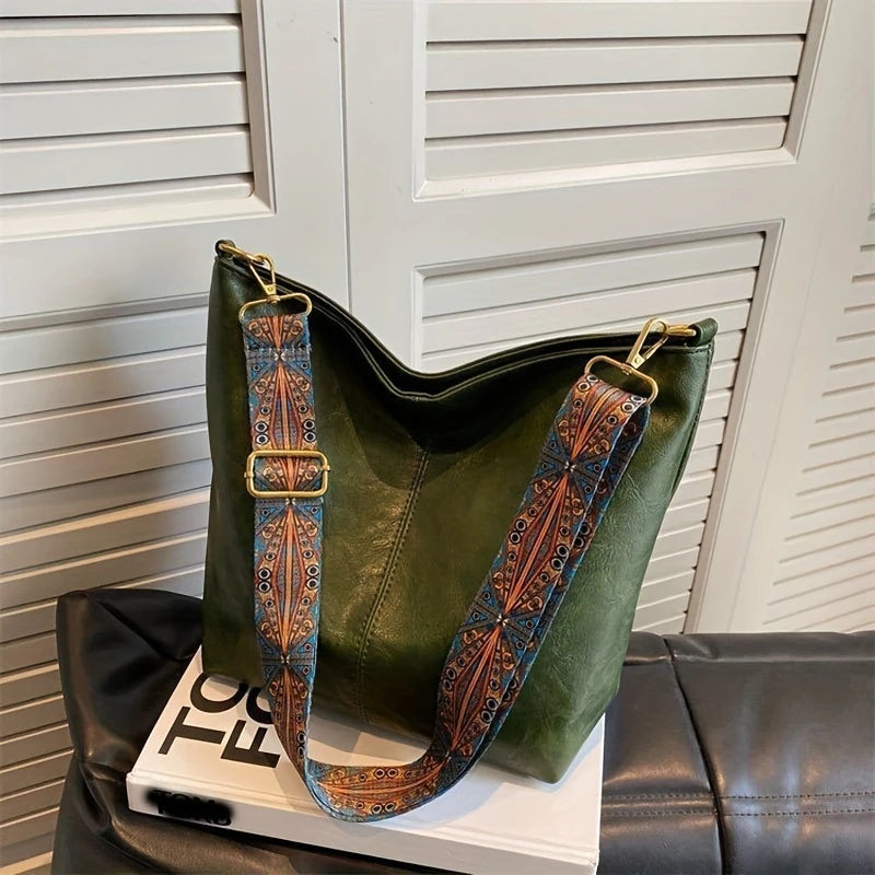 Bolsa Hobo Luxura Mairev – Estilo Boho em Couro Genuíno com Alça Estampada