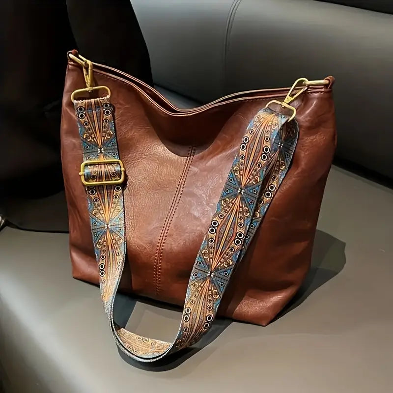 Bolsa Hobo Luxura Mairev – Estilo Boho em Couro Genuíno com Alça Estampada