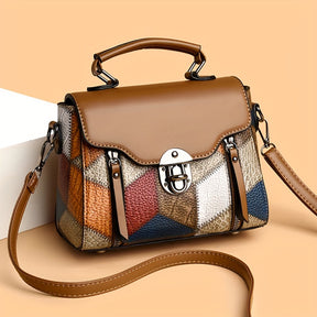 Bolsa Transversal Genevielle Mosaic – Couro Genuíno com Estampa Artística Luxo