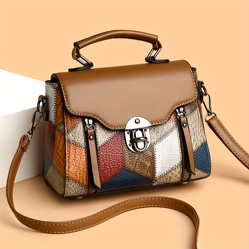 Bolsa Transversal Genevielle Mosaic – Couro Genuíno com Estampa Artística Luxo