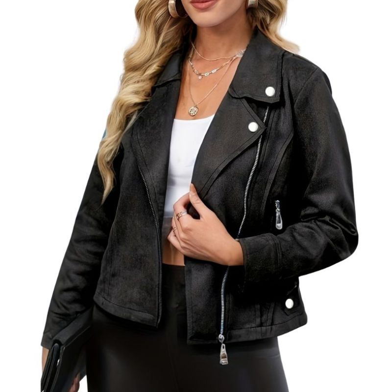 Jaqueta Feminina Preta em Suede Estilo Biker