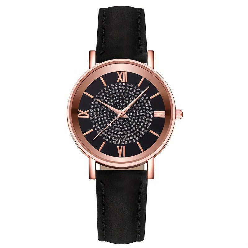 Relógio feminino Lux Crystal com pulseira preto em couro