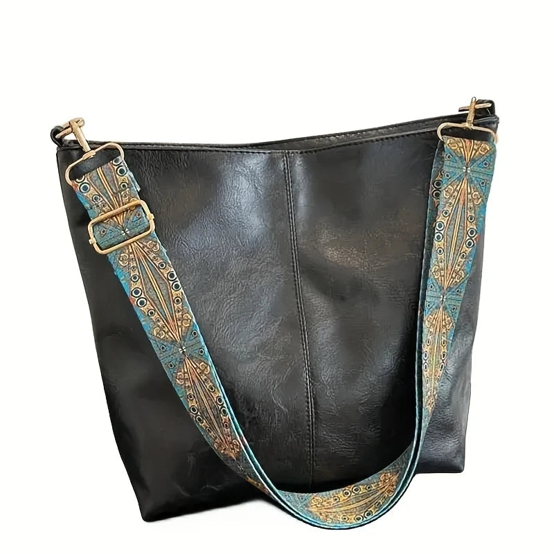 Bolsa Hobo Luxura Mairev – Estilo Boho em Couro Genuíno com Alça Estampada