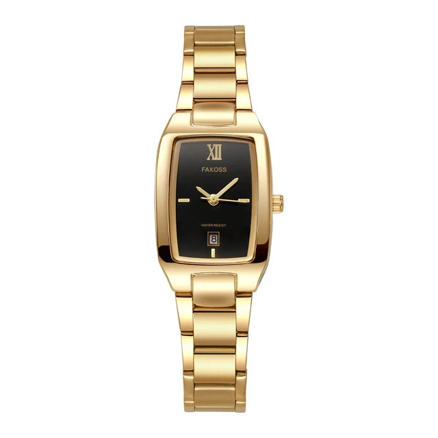Relógio Bracelete Feminino Aurélize Noir – Luxo Dourado com Mostrador Retangular Elegante