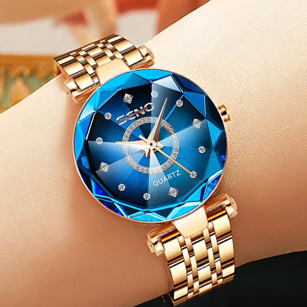 Relógio Feminino Ocean Majestic com pulseira de aço inox, visor Hardlex e resistência à água