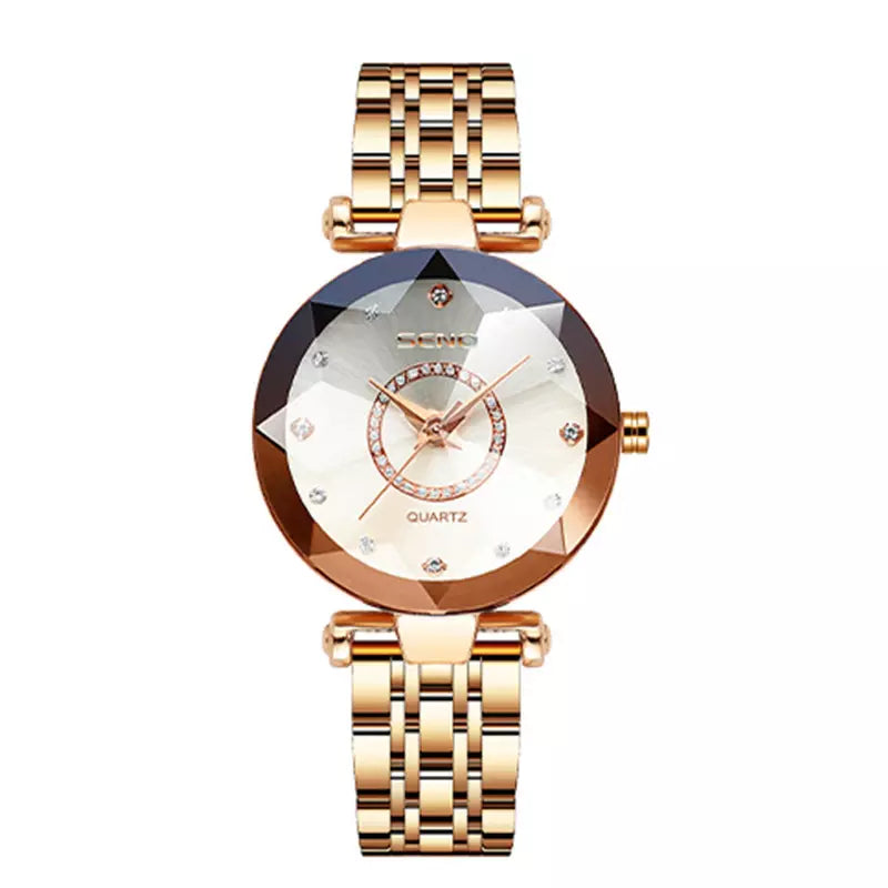 Relógio Feminino Ocean Majestic com pulseira de aço inox, cor branca e resistência à água
