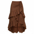 Saia midi evasê marrom feminina com babados Terra Charm elegante