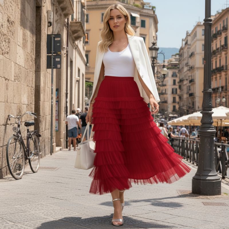 Saia Longa de Tule Vinho - Glamour e Movimento para Ocasiões Especiais