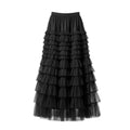 saia plissada midi feminina tule preto  
