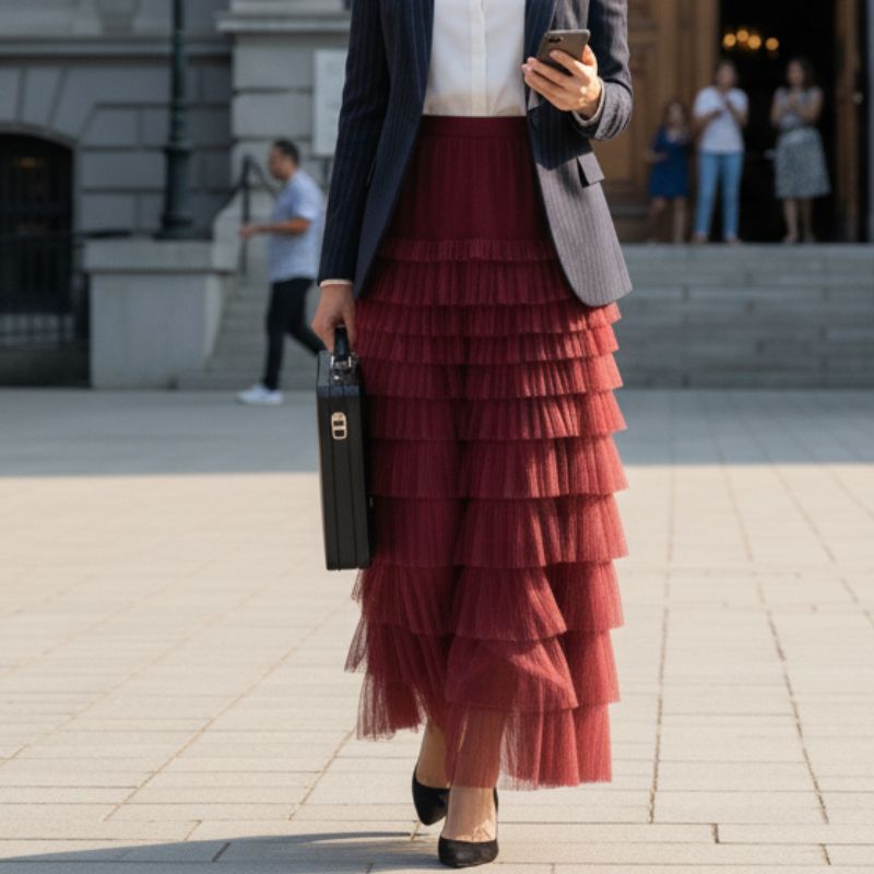 Saia Longa de Tule Vinho - Glamour e Movimento para Ocasiões Especiais