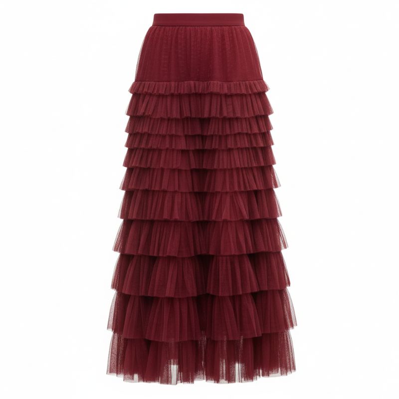 Saia Longa de Tule Vinho - Glamour e Movimento para Ocasiões Especiais